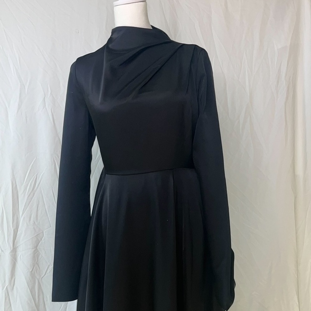 Black satin maxi dress.